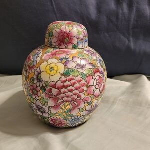 Elegant Floral Ceramic Jar with Lid